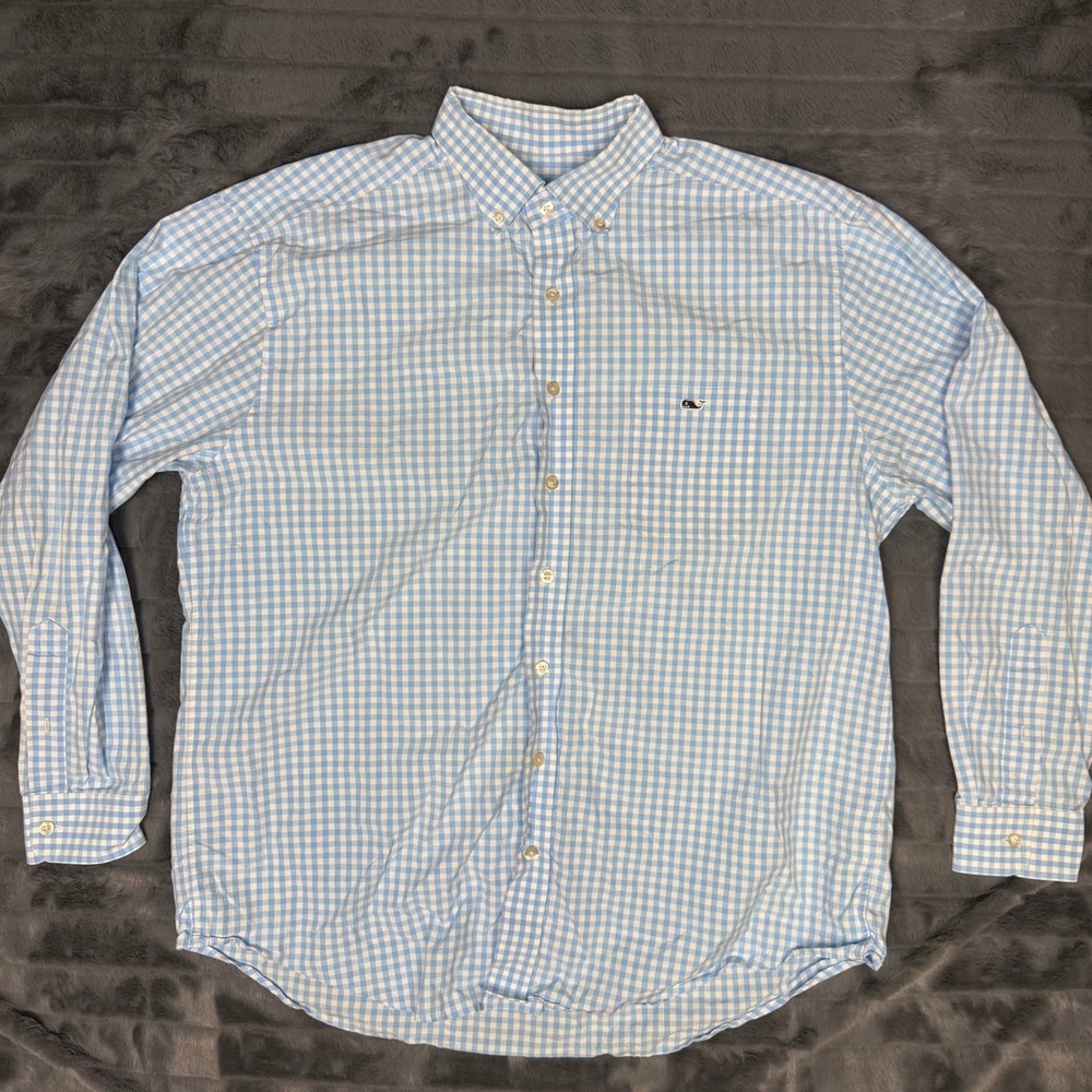 Vineyard Vines Classic Fit Tucker Shirt Mens XL Blue Gingham Cotton Button Down
